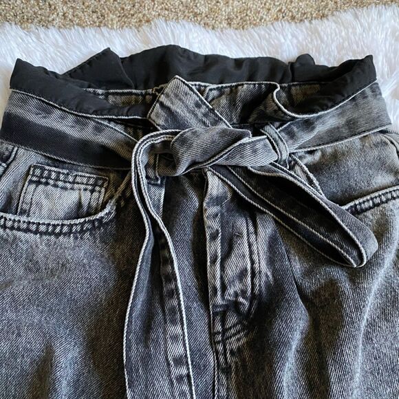 Free People We The Free Black Paper Bag Waist Button Fly Crop Jeans Size 25 - Picture 3 of 7